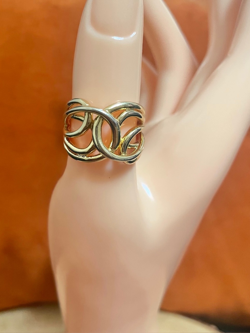 Abstract Modernist Freeform Openwork Gold Filled Multi Loop Cage Ring NWOT